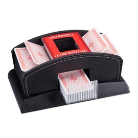Relaxdays Mescolatore Automatico di Carte da Gioco, 2 Mazzi, Similpelle, Macchina Mischia Carte, Nero