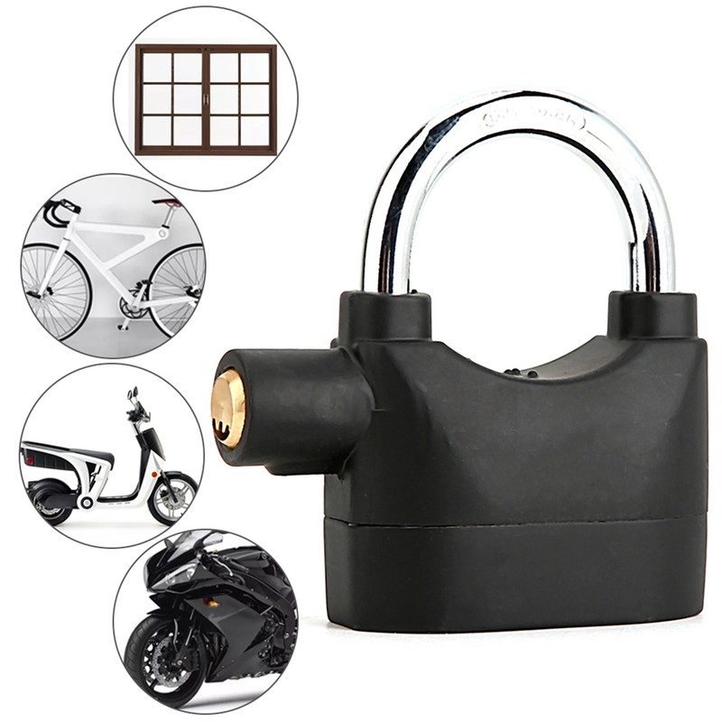Black Anti Theft Security Padlock Waterproof Siren Alarm Lock for