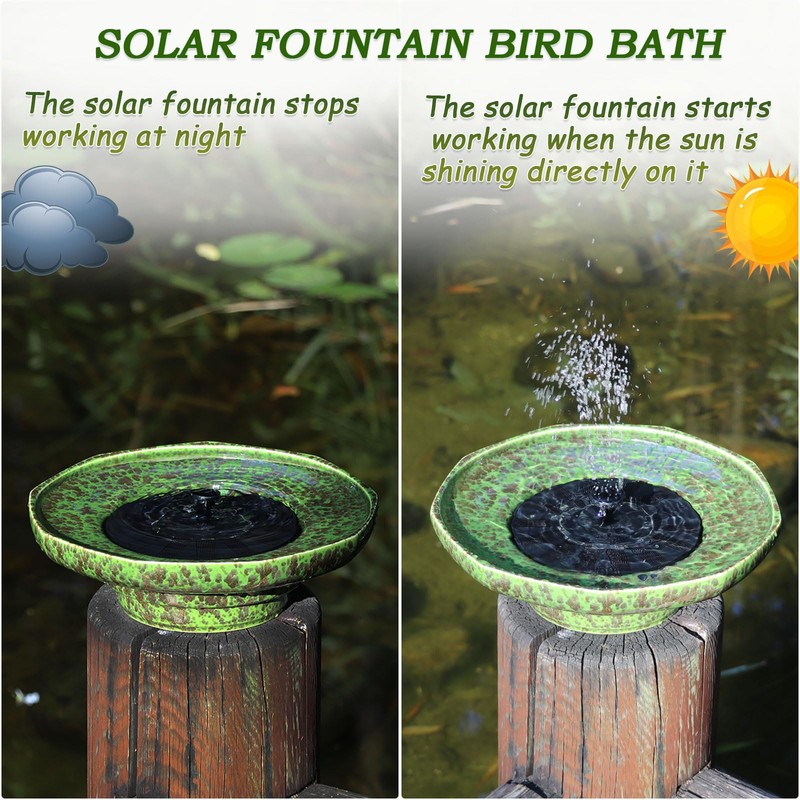 Solar Fountain Ceramic Bird Bath,Bird Bath for Ourside,Outdoor Fountain Bird