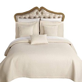 Royal Hotel Bedding Checkered Style Soft and Plush Coverlet, 3PC Set Stitched Filled Bedspread, Extra Soft Bed Cover, Checkered Pattern Quilted Bed Quilt, Ivory, King