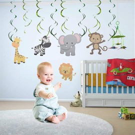 Comius 30 Pieces Jungle Animals Theme Ceiling Hanger Spiral Garlands Decorative Swirl for Children's Party Boys and Girls Birthday Decoration