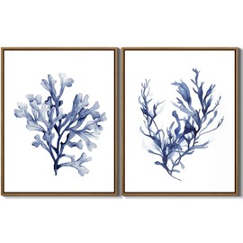 Watercolor Sea Coral Wall Art Set of 2 Navy Blue Corals Wall Decor, 11"x14"