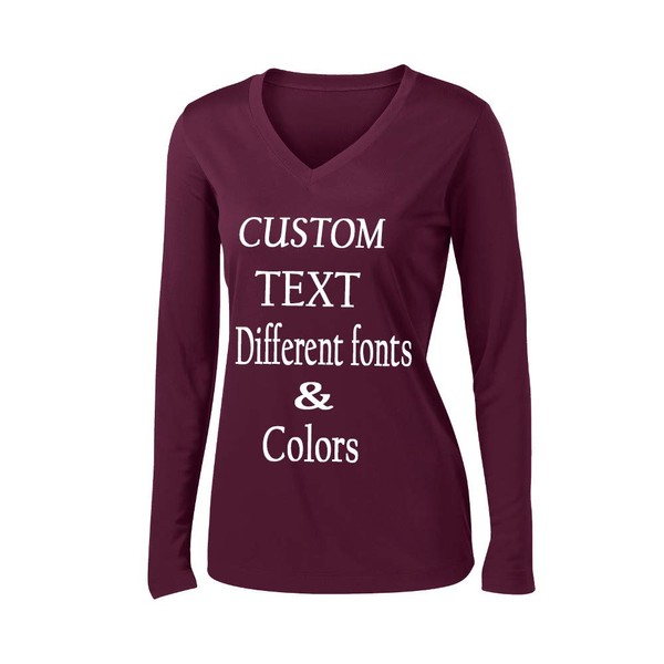 Customized Long Sleeve Polyester Ladies V Neck Tee Personalize with