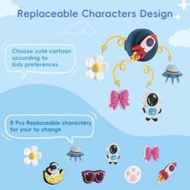 2 Pack Cute Cartoon AirTag Holder for Kids 8 Pcs Replaceable Fun Characters Hidden Silicone AirTag Tracker Cases for Children Shoes(Pink & Blue B)
