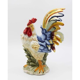 StealStreet SS-CG-31980, 15.75 Inch Porcelain Painted Colorful Rooster Bird Figurine Statue, Blue/Orange