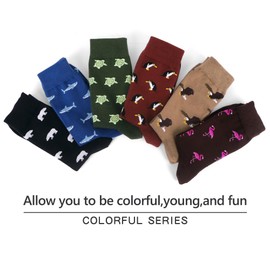 WeciBor Men's Dress Patterned Cotton Crew Socks, 6 Pack Multicolor Animal, Size 12-15