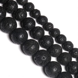 Yochus 6mm Natural Stone Beads for Jewelry DIY Making Bulk,Natural Volcanic Rock/Black Lava Rock Loose Beads,Bracelet Making