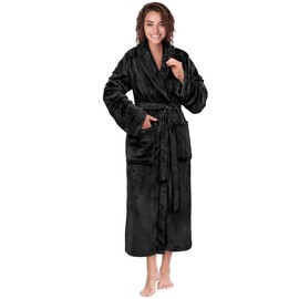 PAVILIA Black Women Robe Fleece Plush Soft, Fluffy Fuzzy Cozy Warm Lightweight Bathrobe, Shower Spa House Long Robe for Women, 2XL/3XL