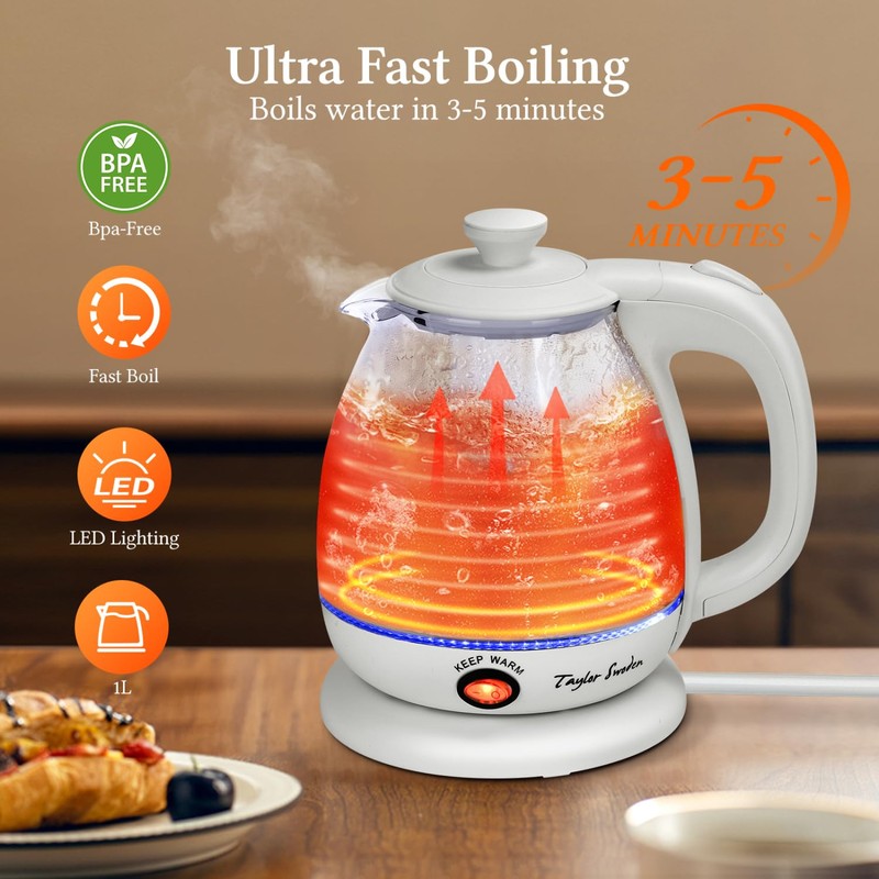 Taylor Swoden Electric Kettle with Tea Infuser, 1L Small Electric