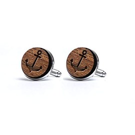 Ankor Men's Wooden Cufflinks Wedding Pair Cufflinks Made of Natural Wood Gift for Men Captain, Wood