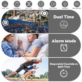 Men's Military Sports Watch - Digital, Waterproof, Analogue Watch with Date Alarm, Luminosity, Stopwatch, Big Army Watch for Big Men, Silver / white