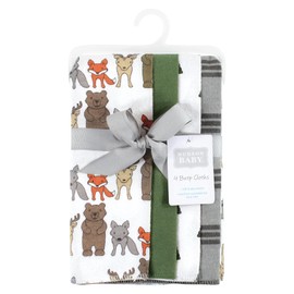 Hudson Baby Unisex Baby Cotton Flannel Burp Cloths 4-Pack, Wild Forest, One Size