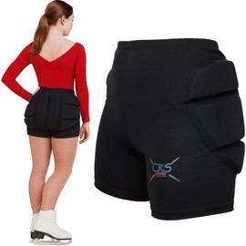 CRS Cross Padded Figure Skating Shorts. Crash Pad Pants for Roller, Inline, Ice Skating, Snowboarding, and Skiing. Fall Impact Protection for Butt, HIPS, and Tailbone (Youth Large Black)