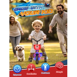Tricycle for Toddlers 1-3 3-5 Year Olds, Spider Toddler Bike Baby Balance Bike with Colorful Lighting Wheels & Large Basket, Birthday Gift and Toy for 1 2 3 4 5 Year Olds Boys and Girls