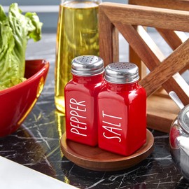 Red Salt and Pepper Shakers Set - Red Farmhouse Kitchen Decor and Accessories - Cute Glass Salt Shaker for Kitchen and Table