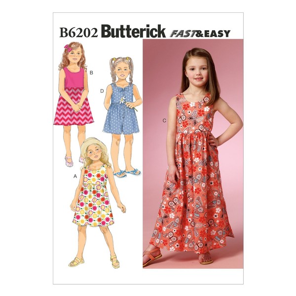 Butterick Patterns 6202, Children's/Girls Dress and Culottes,Sizes, Multi-Colour, CL (6-7-8)