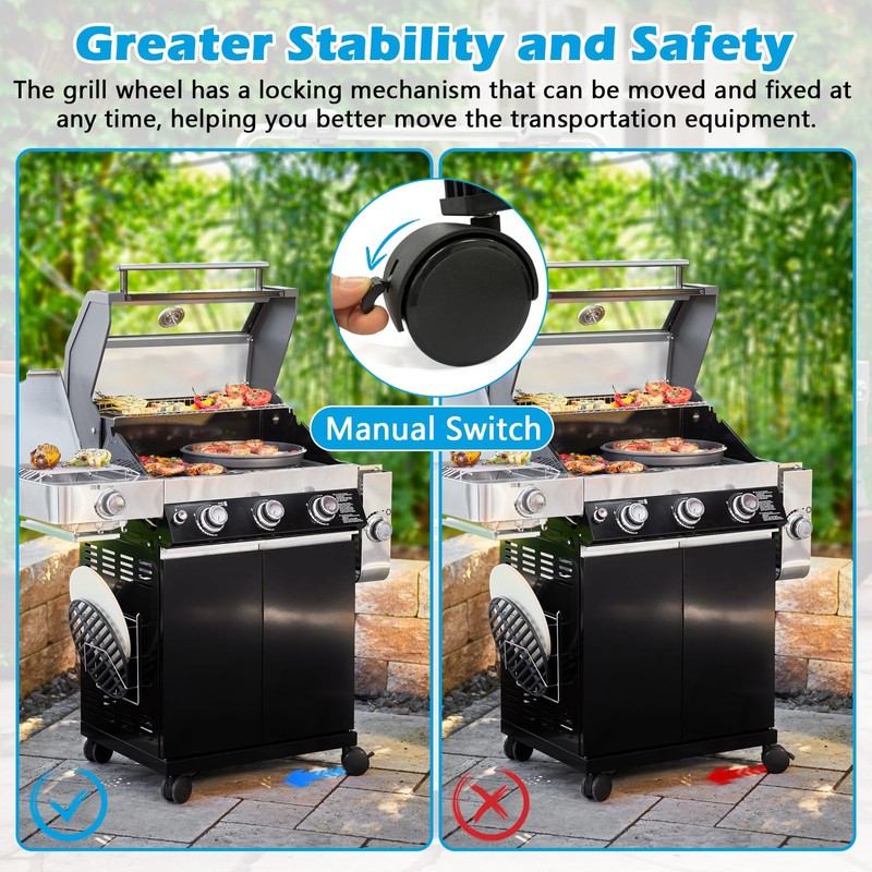 99241-2-1/2" Grill Wheels Replacement Includes Caster Insert Compatible with Weber
