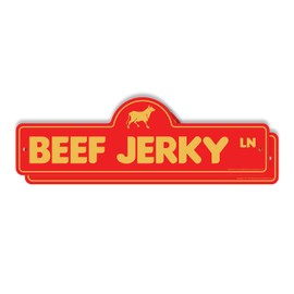 Beef Jerky (2 Pack) Plastic Street Sign - 7 Inch X 20 Inch Gift Snack Meat Food Protein Dry Gourmet Beef Stick Travel Hiking Spicy