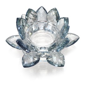 OwnMy Croatia Blue Crystal Lotus Flower Tealight Candle Holder Decor, Decorative Crystal Lotus Candle Lamp Sparkle Glass Flower Votive Candle Stand for Wedding Dining Table Centerpieces
