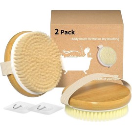 Mene 2 Pack Bamboo Dry Body Brushes, Shower Brush Wet and Dry Brushing, Dry Brush for Cellulite and Lymphatic, Body Scrubber with Soft and Stiff Bristles, Suitable for All Kinds of Skin shampoo massage Spa Filter Silicone Shower gmeel  an exfoliating  ge