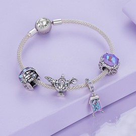 NINGAN Magic Series Charm Pendant Made of 925 Sterling Silver with Pearl Pendants Pumpkin Carriage, Flying Carpet, Magic Lamp, Magic Rabbit, Castle, Crystal Shoes, Birthday Gift, Compatible with