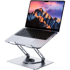 MOKURU Laptop Stand for Desk, Adjustable Computer Stand for Laptop, Foldable 360° Rotating Laptop Riser, Compatible with for MacBook Pro, Air, Dell, HP, Lenovo, All 10''-16'' Laptops (Silver)