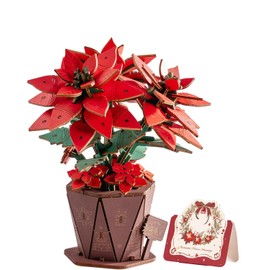 ROBOTIME 3D Puzzle Wooden Poinsettia, Artificial Flower Model Kit for Adults, Decorative Accessories for Home, DIY Craft Project, Creative