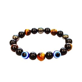 WEFRIN Evil Eye with Hematite Black Obsidian Tiger Eye Stone Triple Protection Bracelets for Men Women, Crystal Healing Stone Bracelet Bring Luck Prosperity and Happiness Jewelry (D-10mm)
