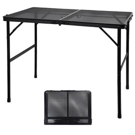 GREGIN Camping Table with Mesh Desktop, Lightweight & Portable Folding Grill Table, Height Adjustable Sturdy 3 FT Metal Table for Camping, Grill, BBQ, RV, Picnic