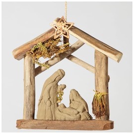 Handmade Recycled Driftwood Christmas Ornament | Fair Trade (Holy Family Manger)