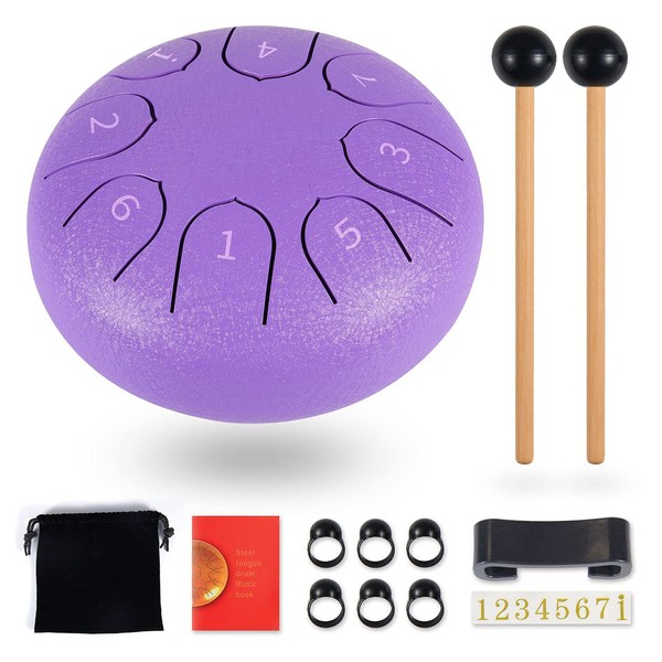 Steel Drums, Steel Tongue Drum 6 Inches 8 Notes,Handpan Tank Drum Percussion Musical Instrument Panda Hang Drum