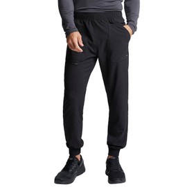 Cherokee Men's Mid Rise Pull-on Jogger Scrubs Pant, Black