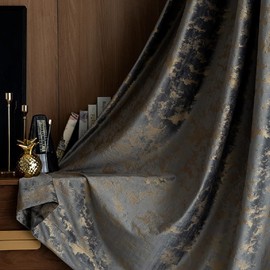 Amidoudou 1 Pair Nordic Style Luxury Velvet Curtains for Living Room Gray and Gold Bedroom Curtains (Gray,54x90 Inch)