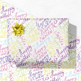 GIOLNIAY Happy Easter Wrapping Paper for Kids Adults - Holiday Gift Wrap with Happy Easter Words Designs - 20 x 29 Inches, 6 Folded Sheets Each, Easy to Store