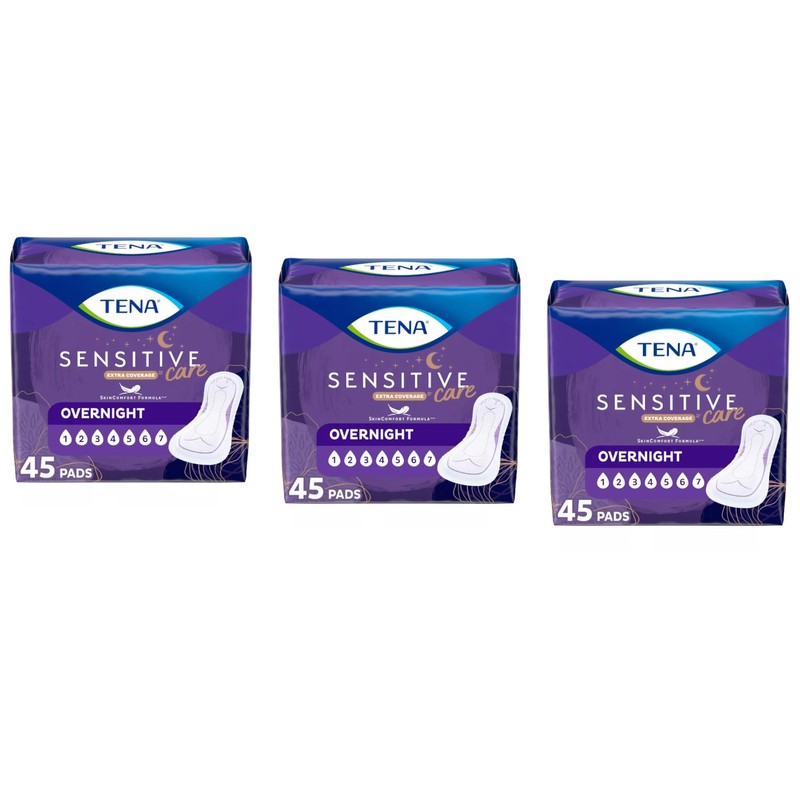 Tena Incontinence Pads for Women, Overnight, 45 Count (Pack of
