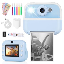 Kids Camera, Dual Camera Kids Camera Instant Print for Girls Boys With Print Photo Paper & Color Pens for DIY, Gifts for 3 4 5 6 7 8 9 10 Year Olds Girls Boys, 32Gb Sd Card - Blue