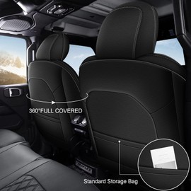 AOMSAZTO Custom FIt Seat Covers for Jeep Wrangler: 2018 2019 2020 2021 2022 2023 2024 Faux Leather Car Seat Covers Black(Only Front Pair)