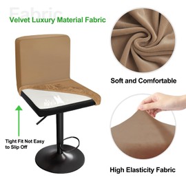 HuaLiSiJi Stretch Bar Stool, Chair Covers, Bar Stool with Backrest, Velvet Bar Chair Covers, Luxurious Fabric, Soft Texture, Stretchy, Wrinkle-Free, Washable, Dustproof (2, Khaki)