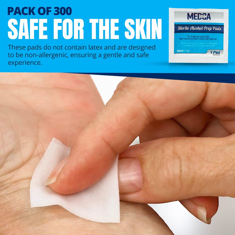 MEDca Alcohol Prep Pads, Sterile, Medium, 2-Ply (Pack of 300)