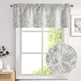 Lazzzy Kitchen Valance Curtain Linen Floral Farmhouse Valance for Living Room Bathroom Bedroom Country Window Treatments Small Window Cafe Curtains 16 Inch Rod Pocket 1 Panel, Purple Grey on Beige