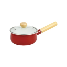 Pearl Metal HB-4893 Single Handed Pot, 5.9 inches (15 cm), Enamel, Induction Compatible, Glass Lid Included, Red, Just Size