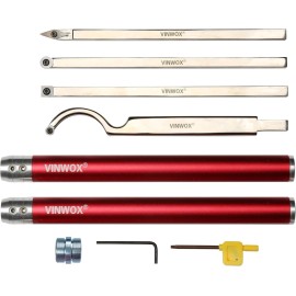 VINWOX 9 PCS Cemented Carbide Wood Lathe Turning Tool Set, Including Swan Neck Hollower