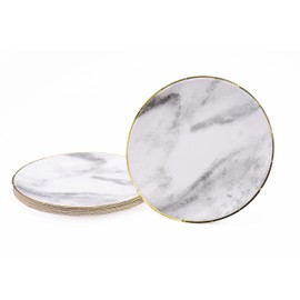 Sugar & Cloth 8.5 Inch Round Paper Plate, Marble with Gold Edge, 16 Count