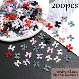 RODAKY 200PCS Bow Nail Charms Colorful 3D Bowknot Charms for Nail Art Resin Flatback Nail Stud Cute Charms Decoration for Women's Manicure DIY Nail Supplies