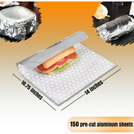 Insulation Sandwich Wrapping Paper Aluminum Foil Sheets - [150 sheets] - 10 3/4" x14" - Aluminum Foil Sandwich Wrap Sheets For Sandwich Wraps, Burritos and BBQ