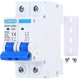CHONTIG 20 Amp Miniature DC Circuit Breaker 500V 2 Pole, Solar PV Disconnect Switch with Thermal Magnetic Trip, DIN Rail Mount Isolator C20