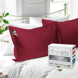 Pizuna Pure Cotton Standard Pillowcases 2 Pack Rio Red 50x75cm, 600 Thread Count Long Staple Combed Cotton Crisp Pillow Cover, Soft Sateen Oxford Pillow Cases (Cooling Pillowcase)