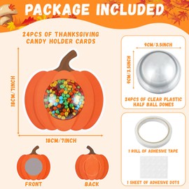 Justforjoyful 24Pcs Thanksgiving Candy Treat Boxes DIY Thanksgiving Fall Candy Dome Thanksgiving Autumn Candy Holder Clear Plastic Half Ball Dome Paper Craft for Thanksgiving Turkey Gift Party Favors