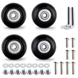 LBTOEM 45mm Set of 4 Luggage Suitcase Replacement Wheels Rubber Trolley Case Wheels Parts Swivel Caster Wheels Bearings Repair Kits Axles 30mm&35mm, Black, 3.31 x 3.07 x 1.3 inches; 9.52 Ounces