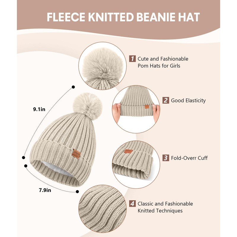 Zexian Winter Beanie Hat with Pom and Touchscreen Gloves Set，Soft
